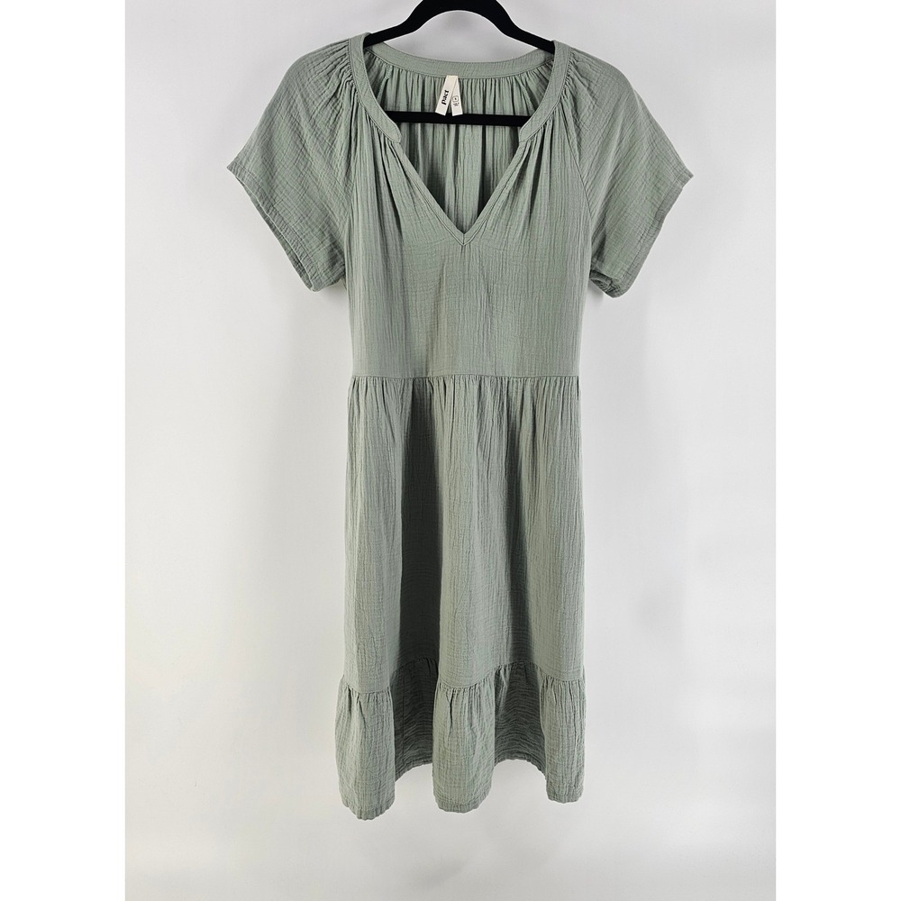 Pact Tiered Midi Dress Small Sage Green Organic Cotton Gauze Boho Sustainable